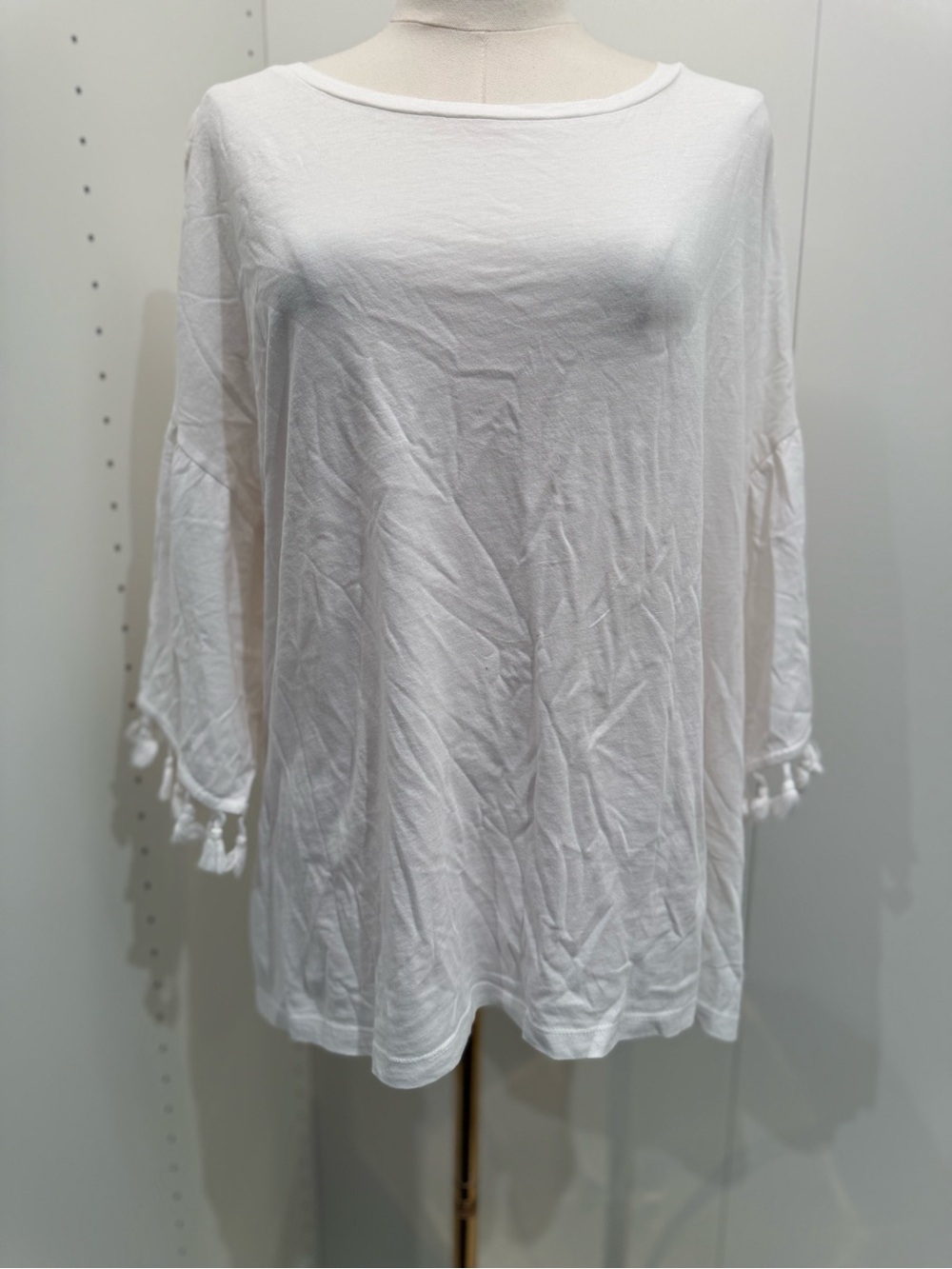 Lord & Taylor White Cotton Tassel Sleeve Tunic Top - Picture 2 of 7